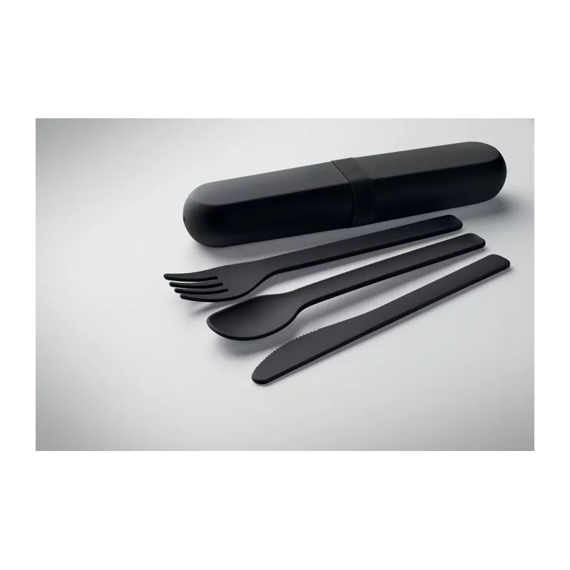 Zestaw sztućców w etui z PLA BITEFUL - Czarny (MO2743-03)