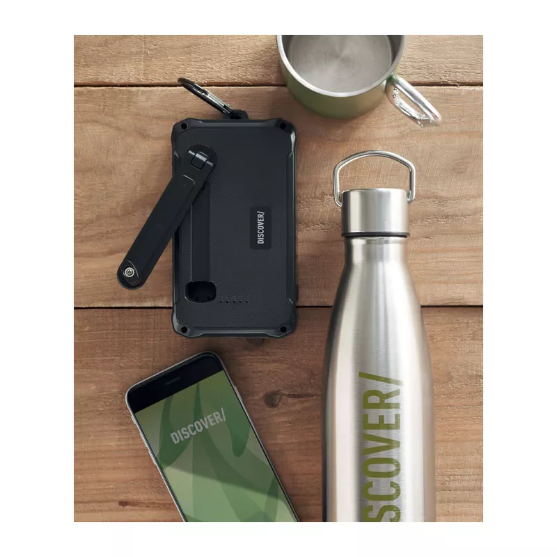 Powerbank solarny 8000 mAh z dynamem i lampką LED DYA - Czarny (MO6841-03)