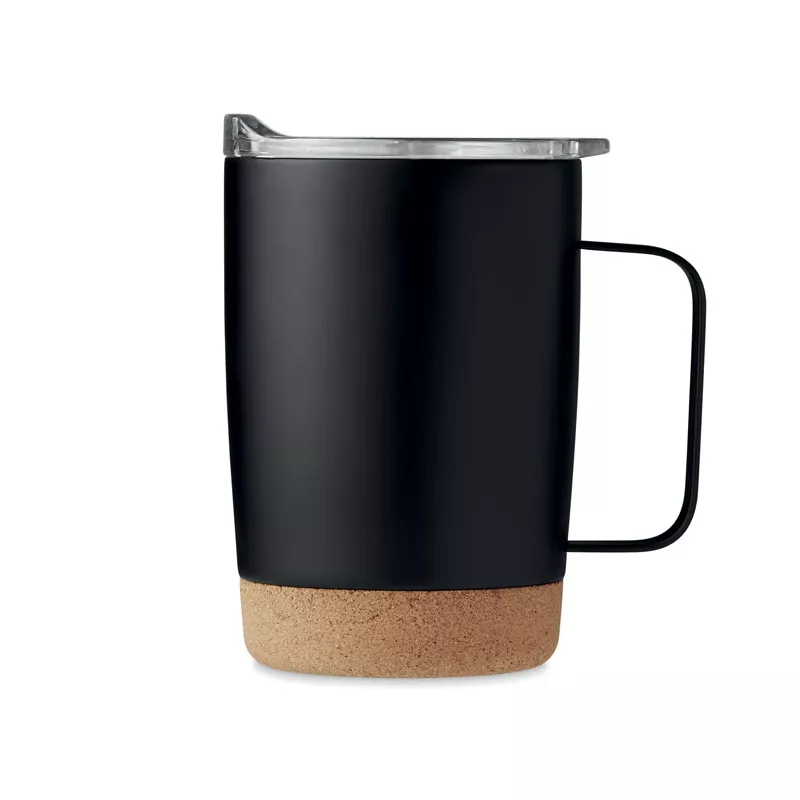 Kubek termiczny stalowy z korkową podstawą 300 ml RUBY - Czarny (MO6533-03)
