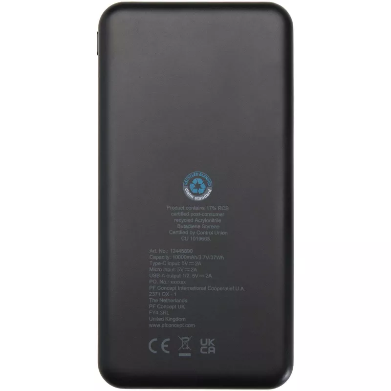 Intan powerbank o pojemności 10 000 mAh i mocy 10 W z tworzyw sztucznych pochodzących z recyklingu - Czarny (12445890)