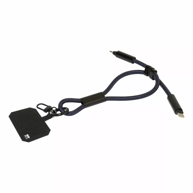 CuffCharge smycz na nadgarstek, uchwyt na telefon, kabel 60W RPET - ciemno niebieski (AP864134-06A)