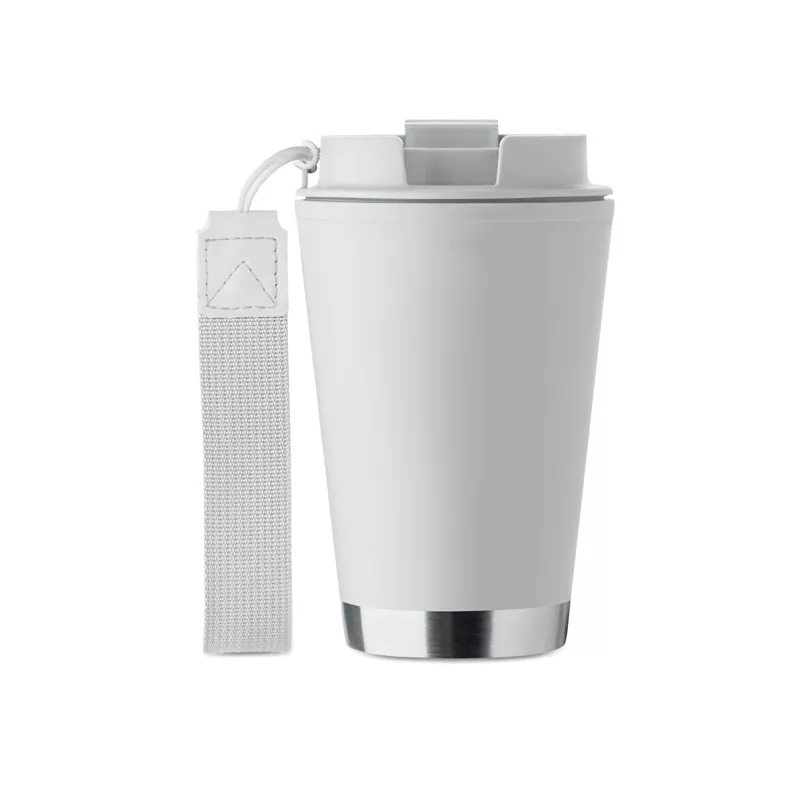 Kubek dwuścienny z PP z paskiem 300 ml TOPIZ - Bialy (MO2596-06)