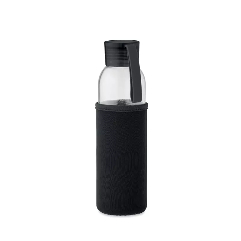 Butelka szklana z recyklingu 500 ml w etui EBOR - Czarny (MO2089-03)