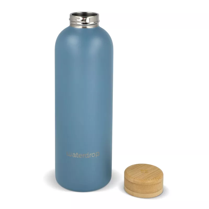Butelka ze stali nierdzewnej Waterdrop z bambusową nakrętką 600 ml - niebieskoszary (LT47002-N0065)