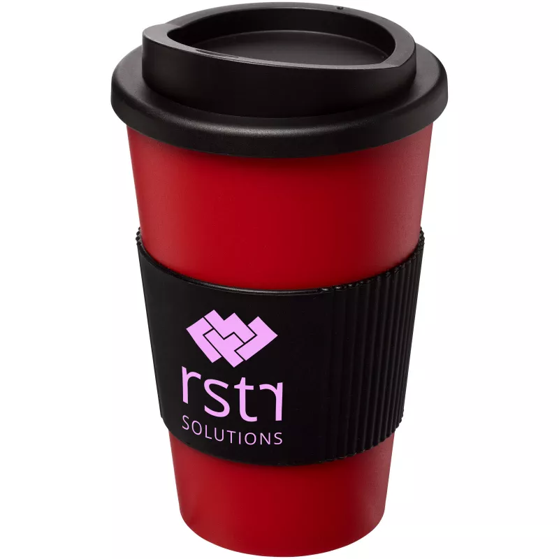 Kubek termiczny z serii Americano® o pojemności 350 ml z uchwytem - Czarny-Czerwony (21000216)