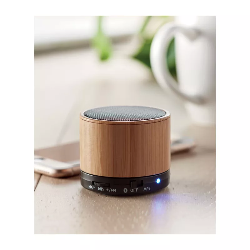 Głośnik w bambusowej obudowie 3W ROUND BAMBOO - Czarny (MO9608-03)