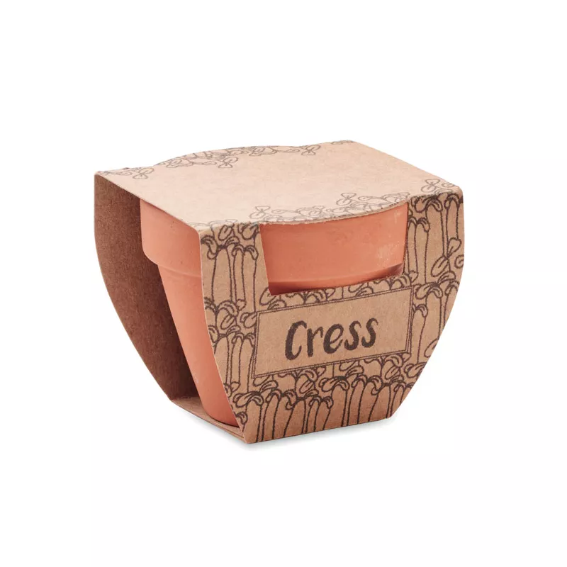 Doniczka z terakoty z nasionami rzeżuchy CRESS POT - Drewna (MO2219-40)