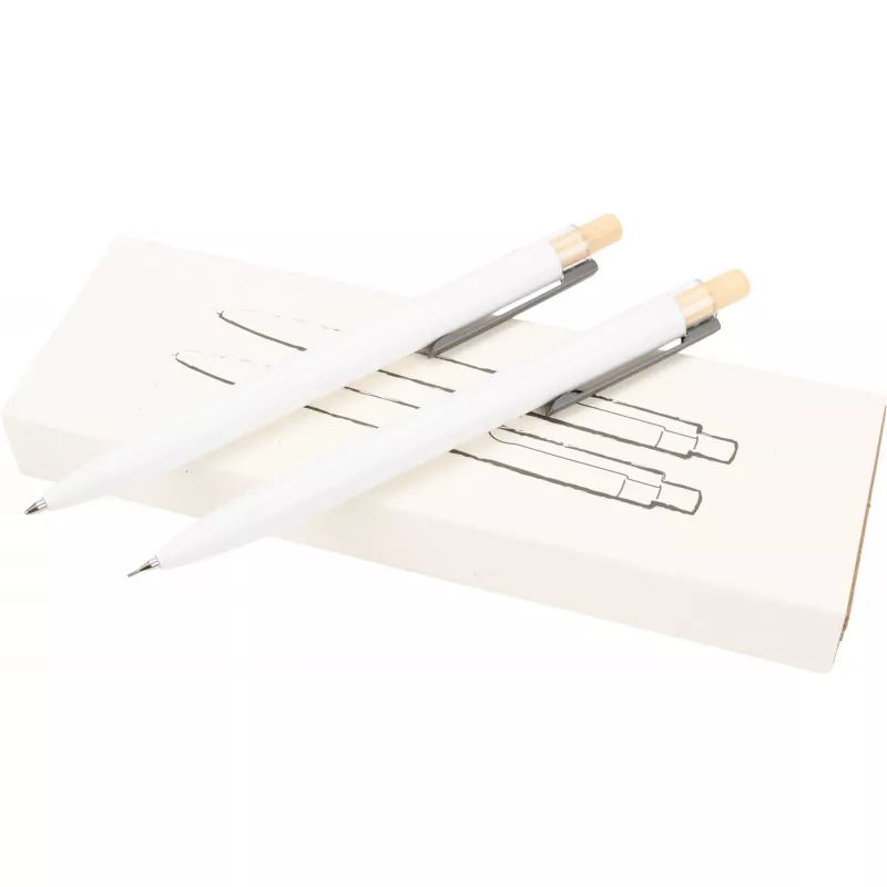 Zestaw piśmienny długopis półżelowy i ołówek automatyczny z aluminium z recyklingu SIEGFRIED - biały (1442606)