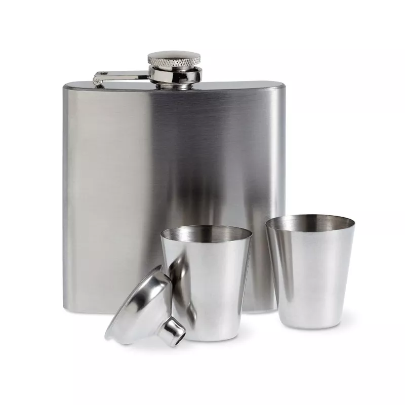 Piersiówka z kieliszkami 175 ml SLIMMY FLASK SET - Srebrny Mat (MO8321-16)