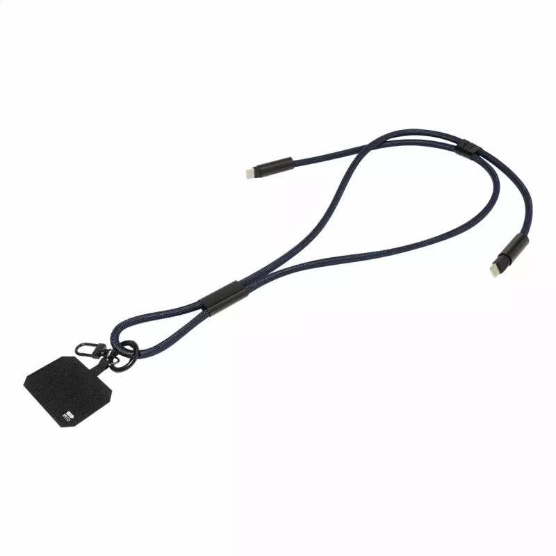 HolCharge smycz, uchwyt na telefon, kabel 60W RPET - ciemno niebieski (AP864133-06A)