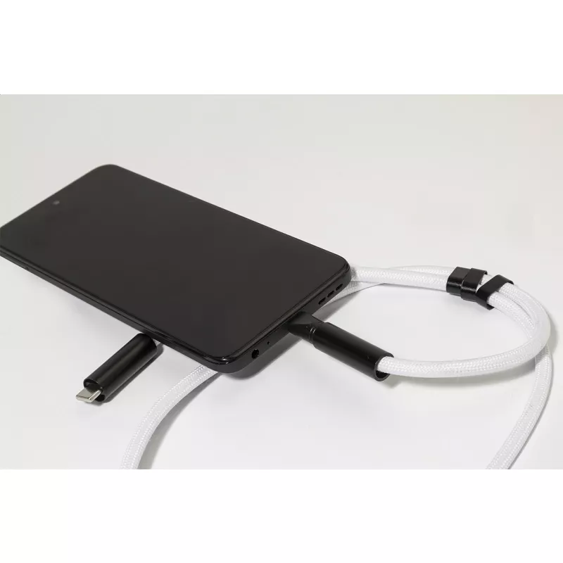HolCharge smycz, uchwyt na telefon, kabel 60W RPET - biały (AP864133-01)