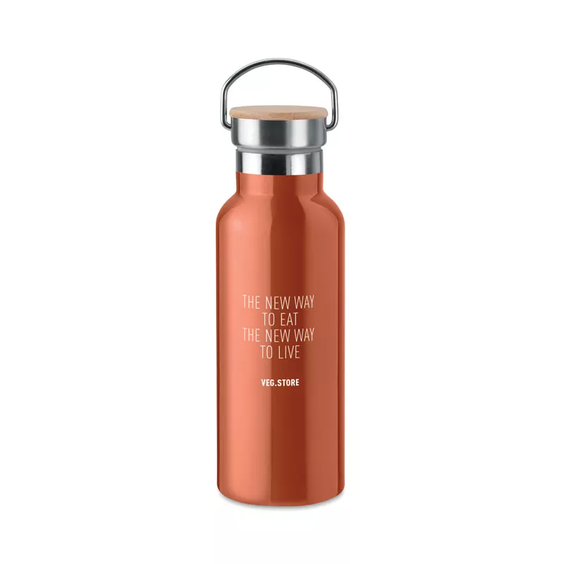 Termos dwuścienny z bambusową pokrywką 500 ml HELSINKI - Pomaranczowy (MO9431-10)