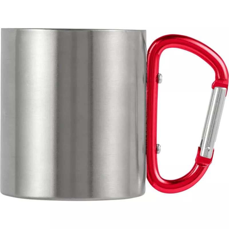 Metalowy kubek 185 ml z karabińczykiem - czerwony (V0646-05)