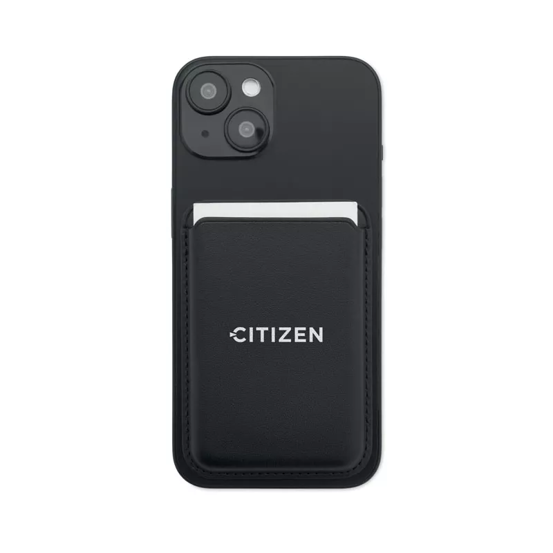 Etui magnetyczne na 3 karty z PU z pierścieniem KARTA - Czarny (MO2774-03)
