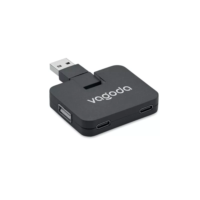 Hub USB 4-portowy z USB-C SQUARE-C - Czarny (MO2254-03)