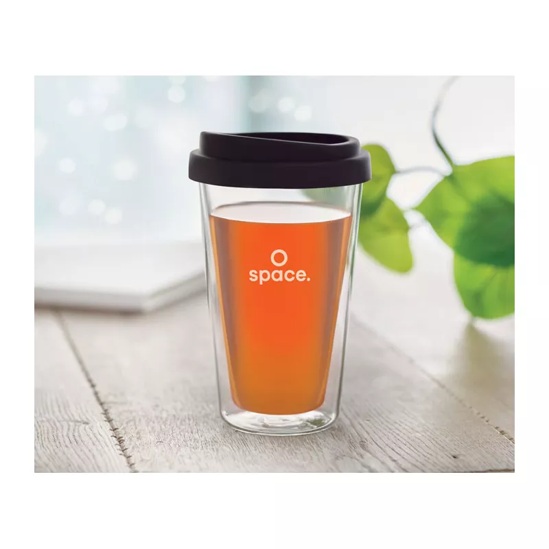 Szklanka dwuścienna z pokrywką 350 ml BIELO TUMBLER - Czarny (MO9927-03)