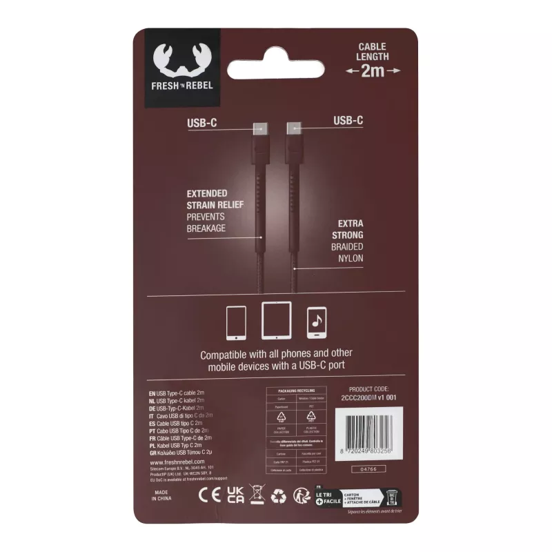 2UCC200 | Kabel Fresh 'Rebel USB-C do USB-C 2,0 m - Deep Mauve (LT49409-N0046)