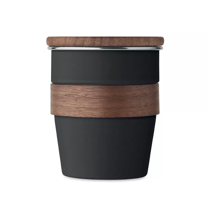 Kubek stalowy z pokrywką z orzecha 350 ml WALNUT - Czarny (MO2322-03)