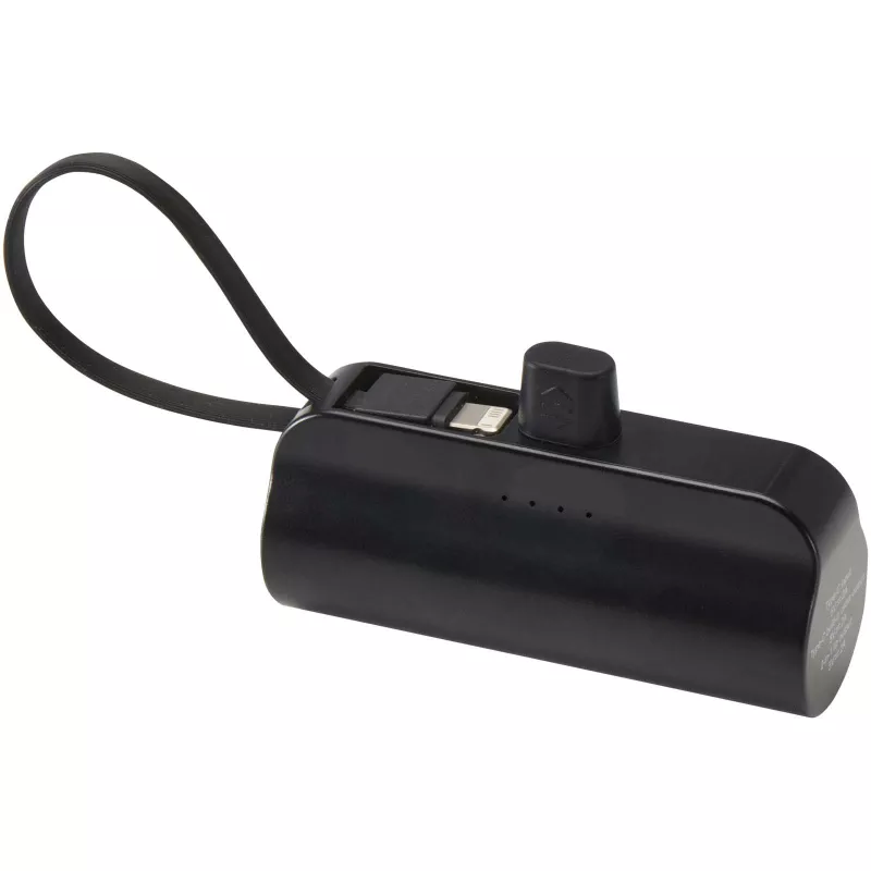 Alnair powerbank o pojemności 5000 mAh i mocy 10 W, wykonany z tworzyw sztucznych pochodzących z recyklingu, z wbudowaną podstawką i kablem 2 w 1 - Czarny (12447290)