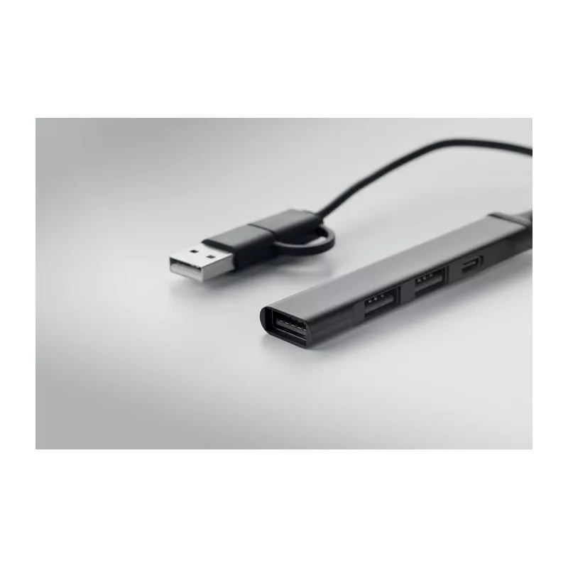 Hub USB 4-portowy z aluminium z recyklingu CURRENT - Czarny (MO2294-03)