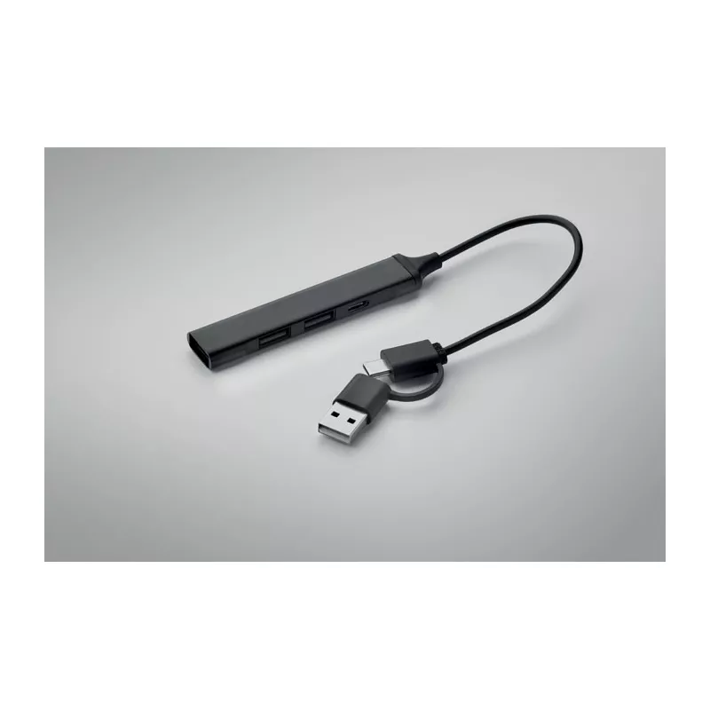 Hub USB 4-portowy z aluminium z recyklingu CURRENT - Czarny (MO2294-03)