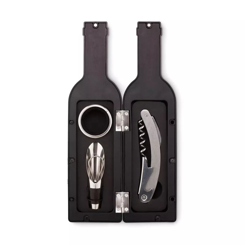 Zestaw do wina w etui w kształcie butelki SETTIE - Czarny (MO8999-03)