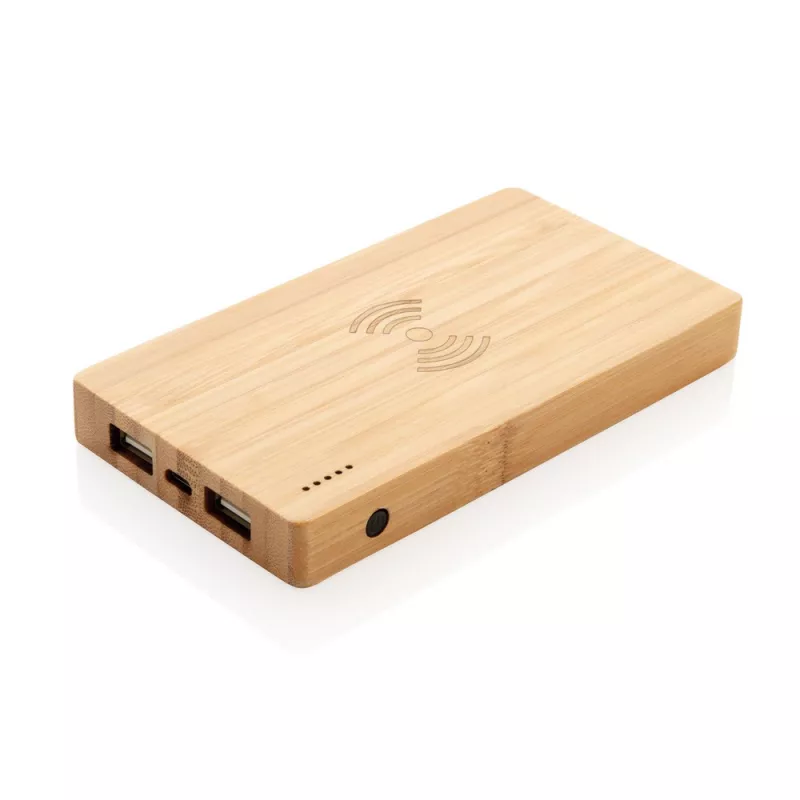 Bambusowy, bezprzewodowy power bank 4000 mAh - brązowy (P322.029)