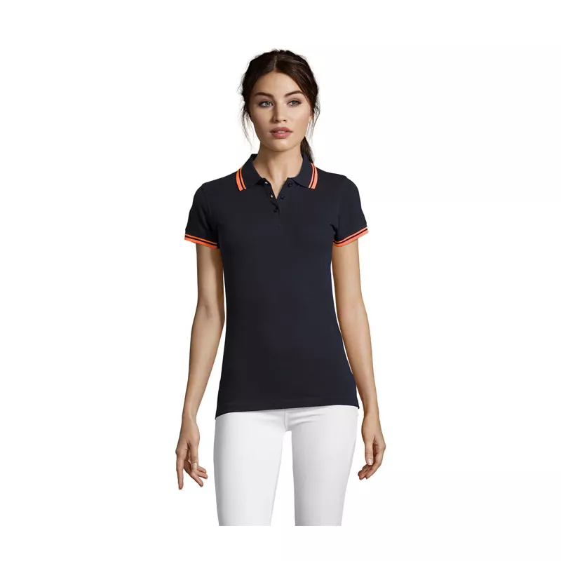 Polo damskie z piki 200 g/m² Sol's PASADENA WOMEN - French Navy/Neon Orange (S00578-FO)