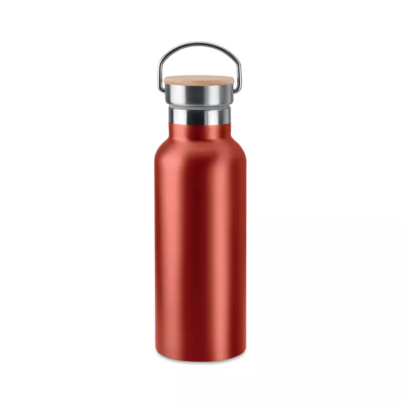 Termos dwuścienny z bambusową pokrywką 500 ml HELSINKI - Czerwony (MO9431-05)