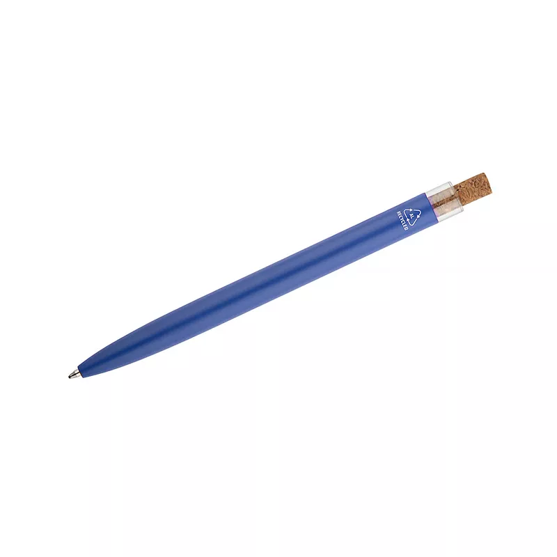 Długopis z recyklingowanego aluminium z korkowym przyciskiem KORIN - granatowy (19742-06)