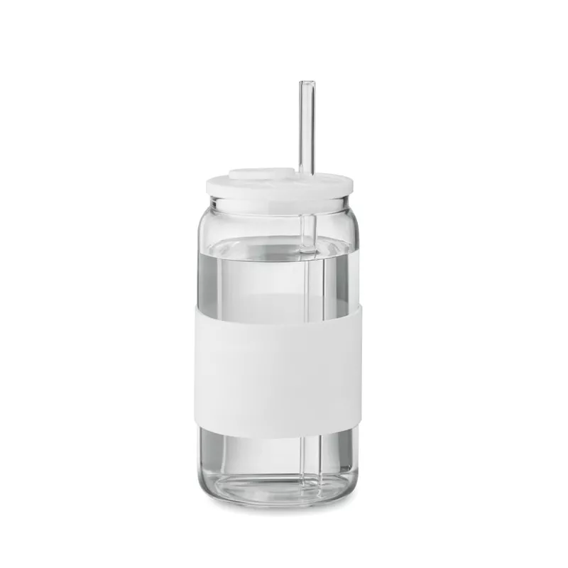 Kubek szklany borokrzemowy ze słomką 550 ml BOROSIP - Bialy (MO2506-06)