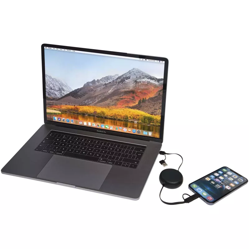 Alasia zwijany kabel do synchronizacji danych i szybkiego ładowania 5 w 1 45 W o długości 100 cm z tworzyw sztucznych i aluminium pochodzących z recyklingu - Czarny (12442090)