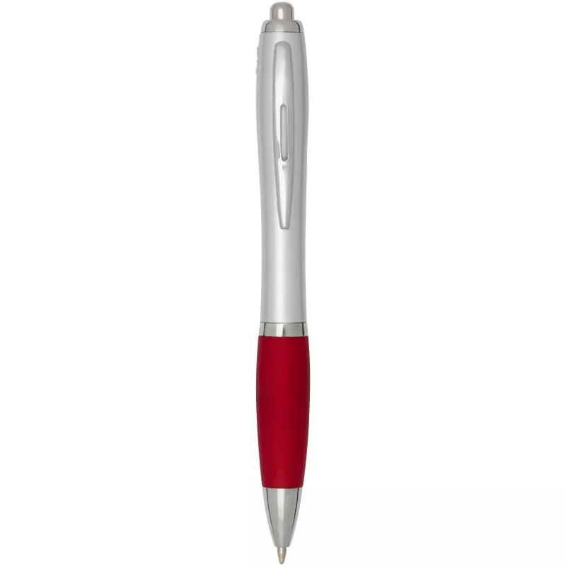 Nash długopis kulkowy z tworzyw sztucznych pochodzących z recyklingu z certyfikatem RCS, ze srebrnym korpusem i kolorowym uch - Czerwony (10644921)