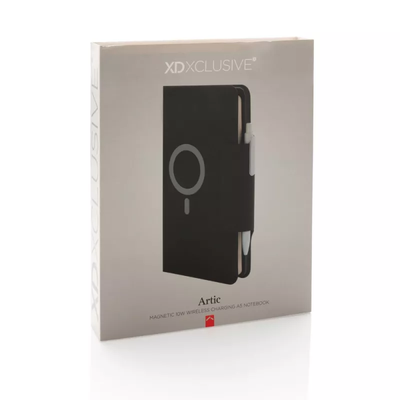 Teczka konferencyjna, notatnik A5, ładowarka bezprzewodowa, power bank 8000 mAh - czarny (P774.312)