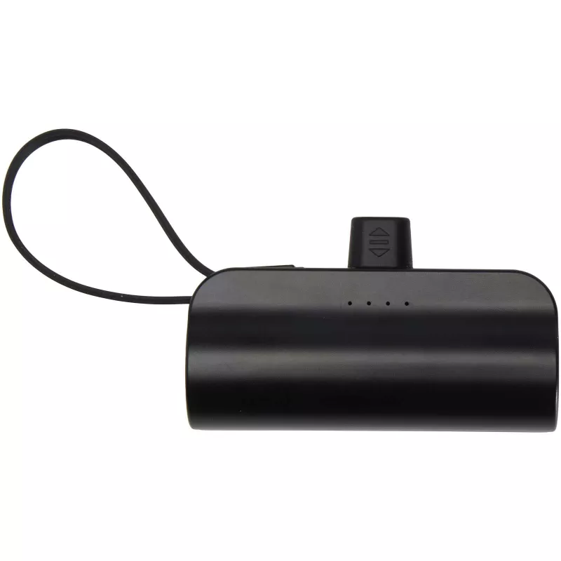 Alnair powerbank o pojemności 5000 mAh i mocy 10 W, wykonany z tworzyw sztucznych pochodzących z recyklingu, z wbudowaną podstawką i kablem 2 w 1 - Czarny (12447290)