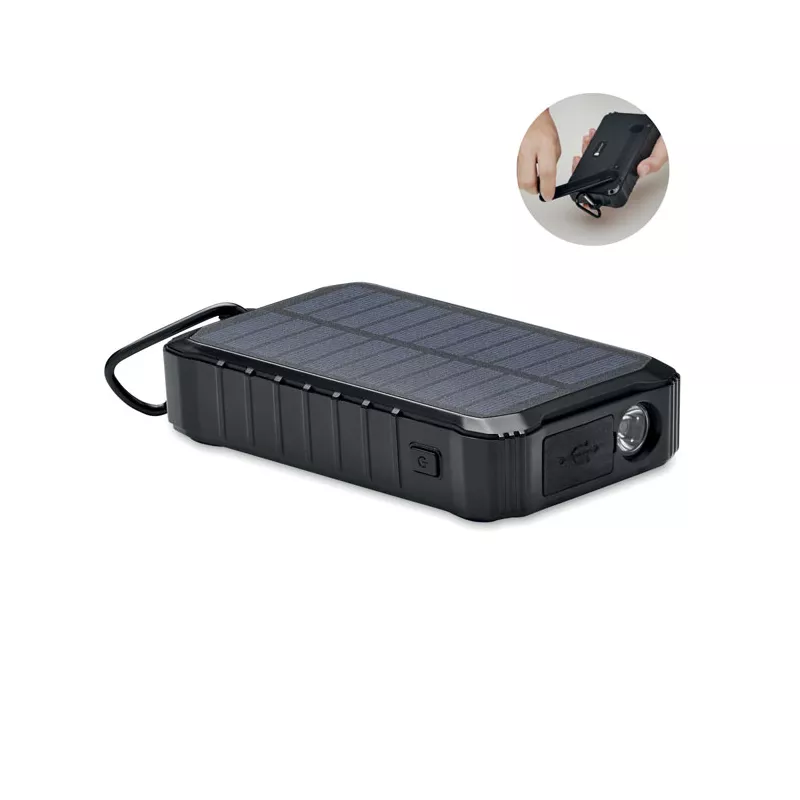 Powerbank solarny 8000 mAh z dynamem i lampką LED DYA - Czarny (MO6841-03)