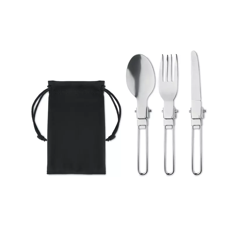 Sztućce kempingowe stalowe w etui RPET STAPI SET - Czarny (MO6359-03)