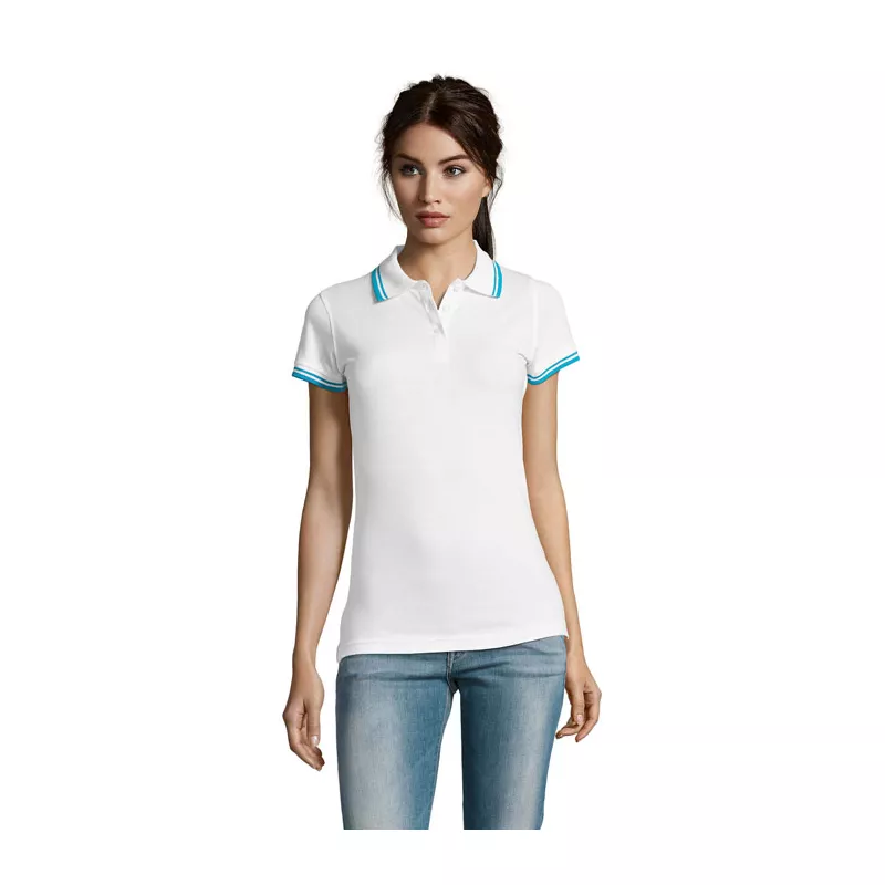 Polo damskie z piki 200 g/m² Sol's PASADENA WOMEN - White/Aqua (S00578-QU)