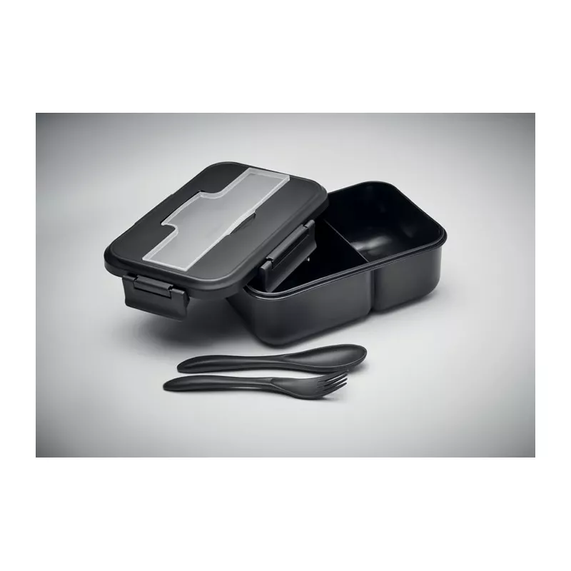 Lunchbox dwupoziomowy ze sztućcami 1000 ml MAKAN - Czarny (MO6646-03)