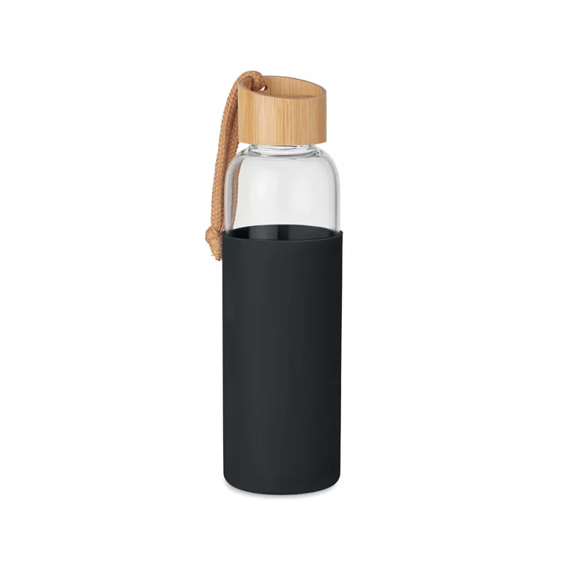 Butelka szklana 500 ml w silikonowym etui CHAI - Czarny (MO6845-03)