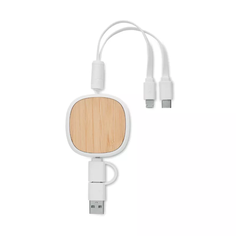 Kabel zwijany 90 cm z bambusowym wykończeniem TOGOBAM - Bialy (MO2146-06)