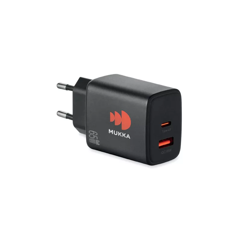 Ładowarka sieciowa GaN 65W USB-C i USB-A EXTEN - Czarny (MO2979-03)