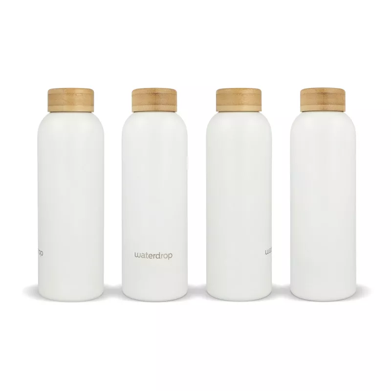 Butelka ze stali nierdzewnej Waterdrop z bambusową nakrętką 600 ml - biały (LT47002-N0001)