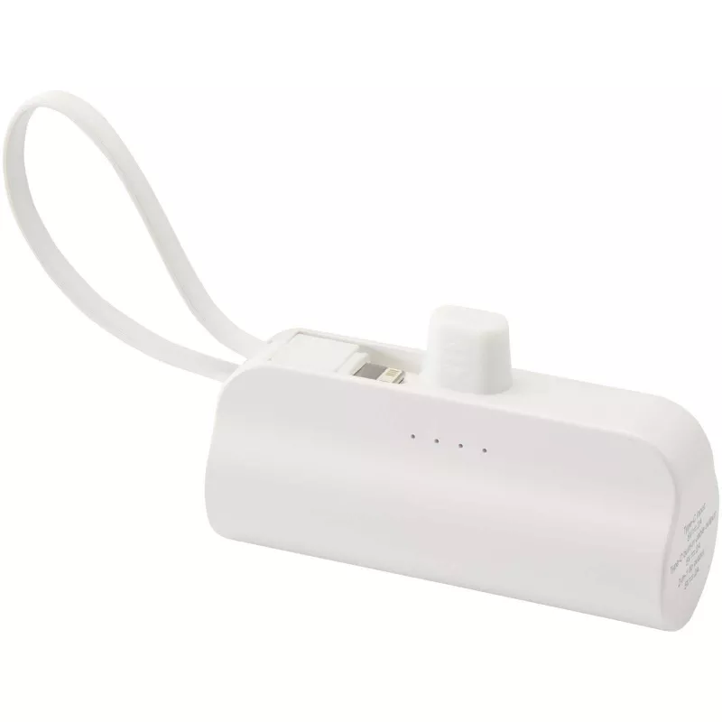 Alnair powerbank o pojemności 5000 mAh i mocy 10 W, wykonany z tworzyw sztucznych pochodzących z recyklingu, z wbudowaną podstawką i kablem 2 w 1 - Biały (12447201)