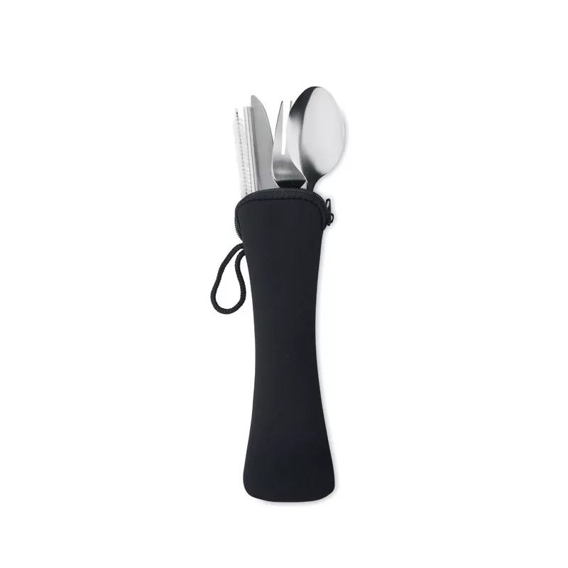 Sztućce stalowe ze słomką w etui 5 SERVICE - Czarny (MO6149-03)