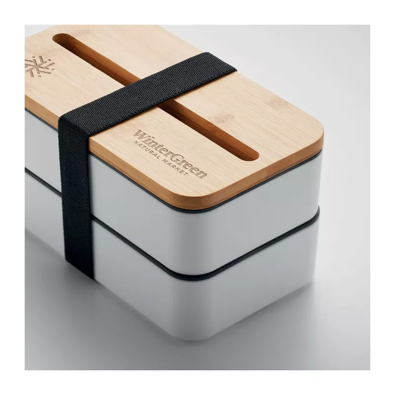 Lunchbox dwupoziomowy 2x400 ml ze sztućcami WINT - Bialy (MO2088-06)