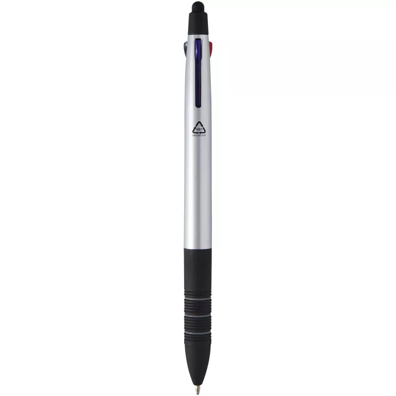 Trine długopis z certyfikatem RCS z recyklingu z 3 tuszami i rysikiem - Srebrny (10637681)