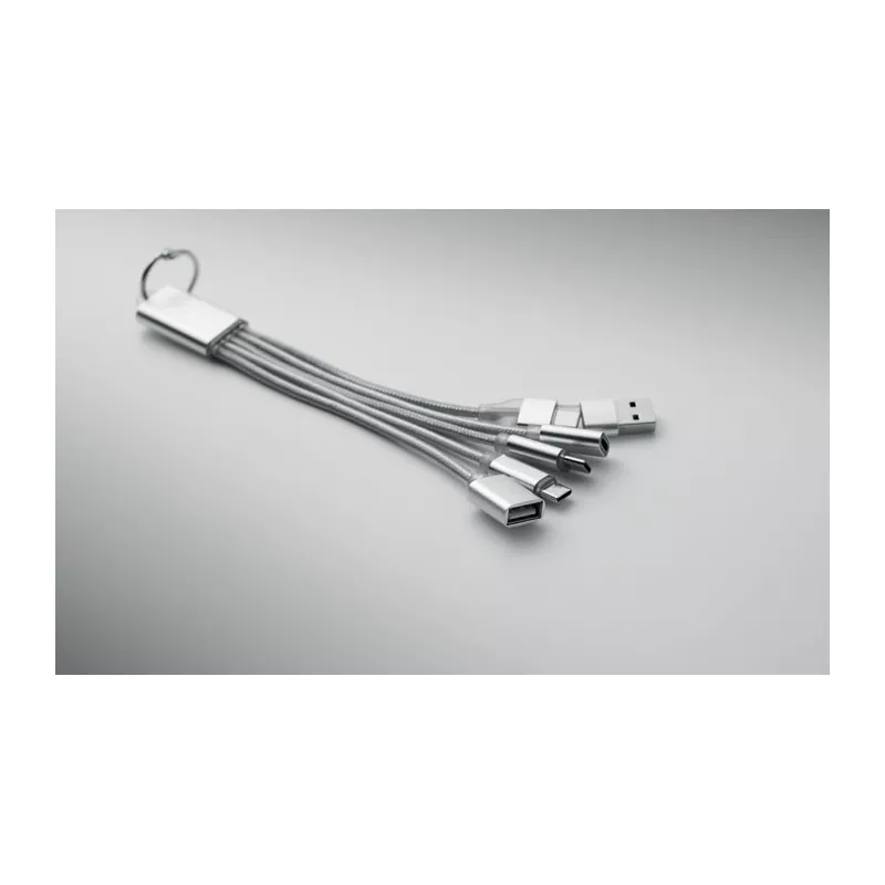 Brelok z kablem 3 w 1 i hubem USB aluminiowy HUBLUE - Srebrny (MO3150-14)