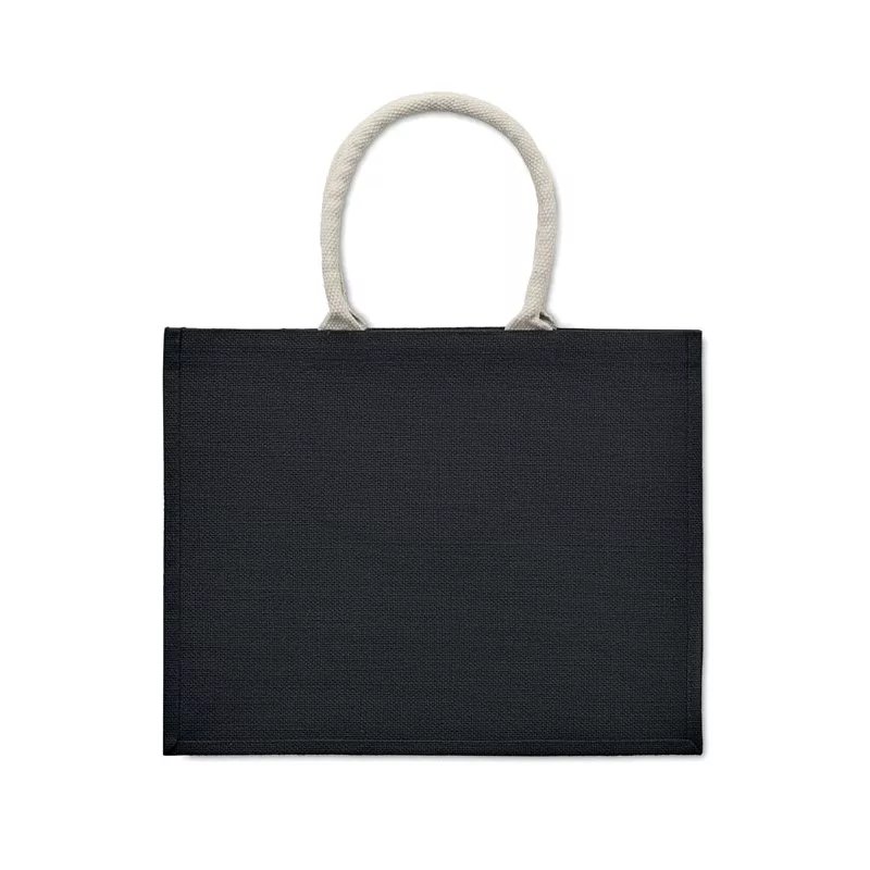 Torba jutowa laminowana z bawełnianymi uchwytami AURA - Czarny (MO6443-03)
