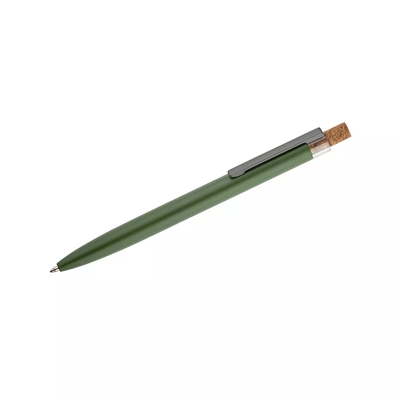 Długopis z recyklingowanego aluminium z korkowym przyciskiem KORIN - zielony butelkowy (19742-18)